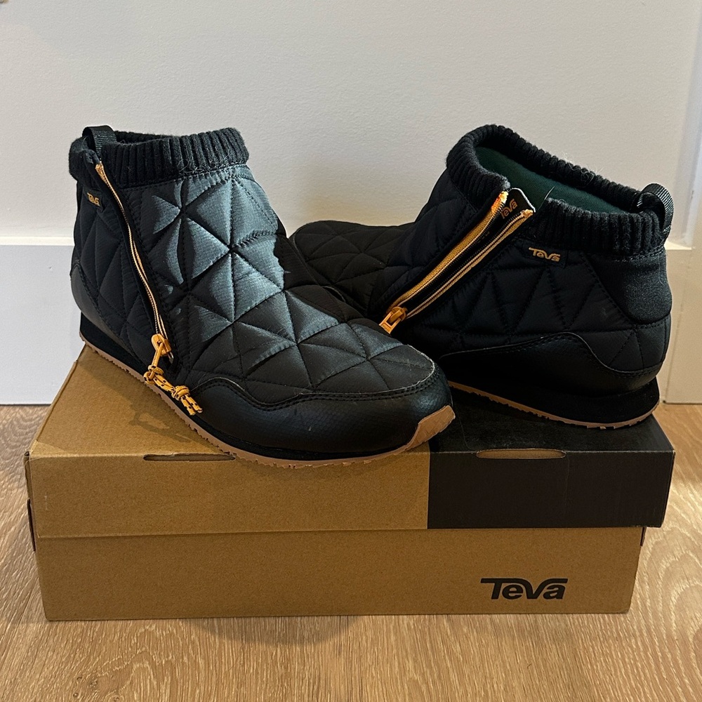 Teva Quilted Black Boots with Gold Accents